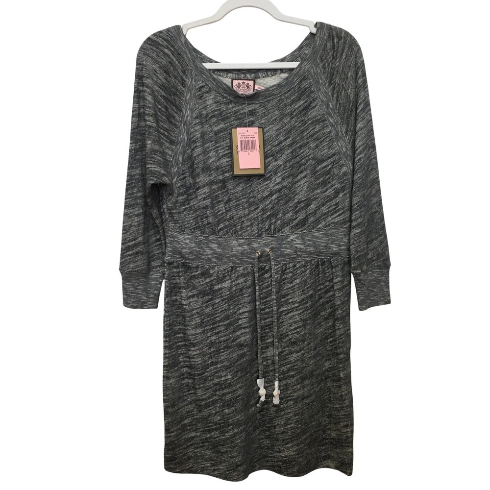 Juicy Couture Y2K Marled Knit Drawstring Dress Women's Small Black Casual NWT